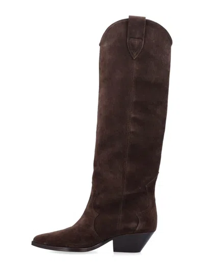 Isabel Marant Denver Leather Knee High Western Boots In Brown