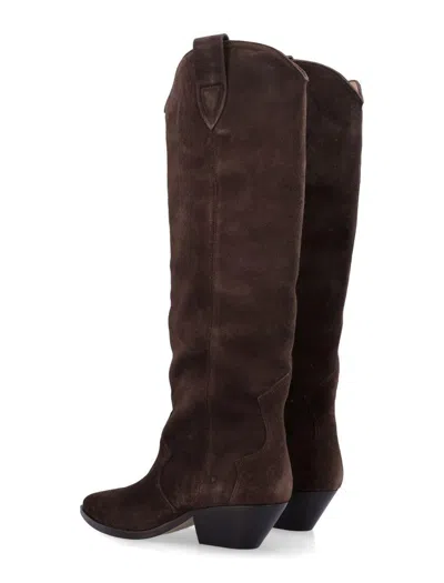 Isabel Marant Denver Leather Knee High Western Boots In Brown