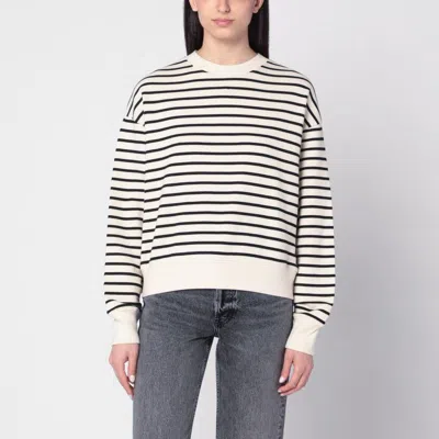 Anine Bing Striped Crew Neck Sweatshirt In Gray