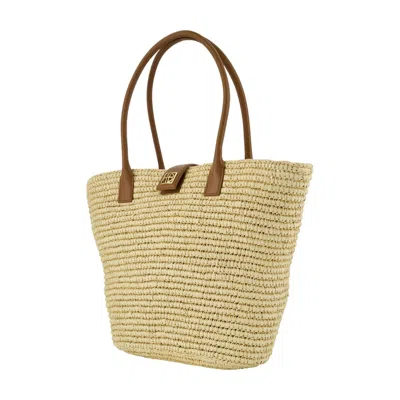 Anine Bing Lou Tote Monogram Natural With Cognac In Brown