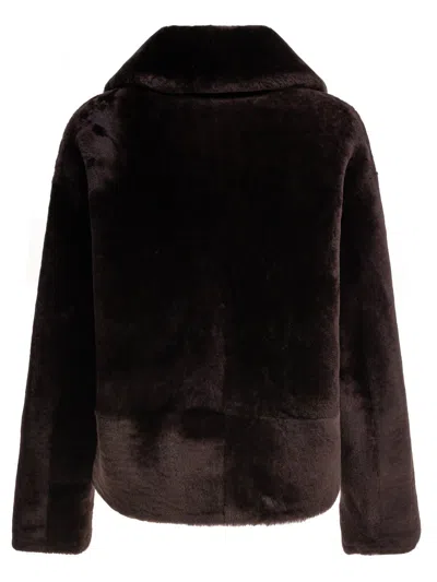 B&w Plush Brown Lamb Fur Coat In Brown