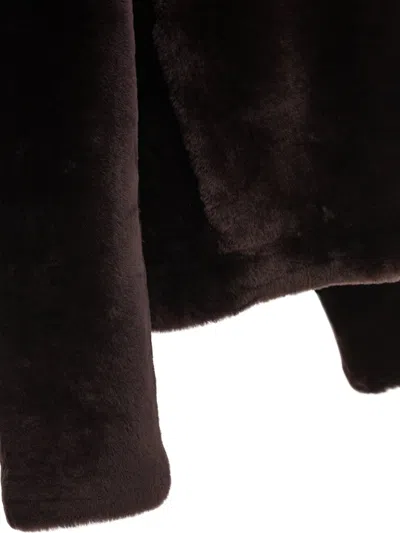 B&w Plush Brown Lamb Fur Coat In Brown