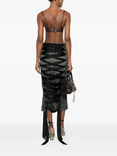 Balenciaga Denim Skirt With Laces Interwining In Black