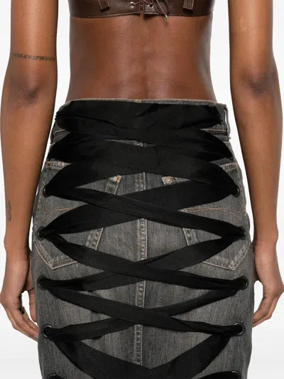 Balenciaga Denim Skirt With Laces Interwining In Black