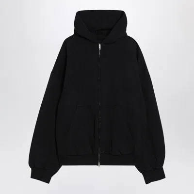 Balenciaga Washed Black Flipped Uni Regular Fit Zip Hoodie In Black