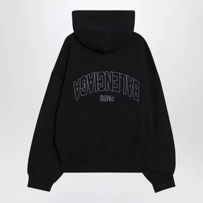 Balenciaga Washed Black Flipped Uni Regular Fit Zip Hoodie In Black