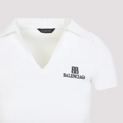 Balenciaga Collared Neck Ribbed Texture Short Sleeves Polo In White