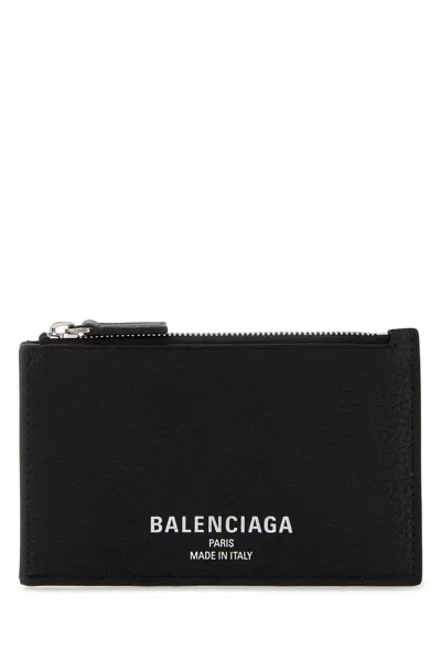 Balenciaga Leather Card Holder Textured Finish In Blue
