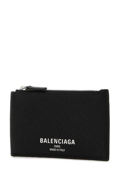 Balenciaga Leather Card Holder Textured Finish In Blue