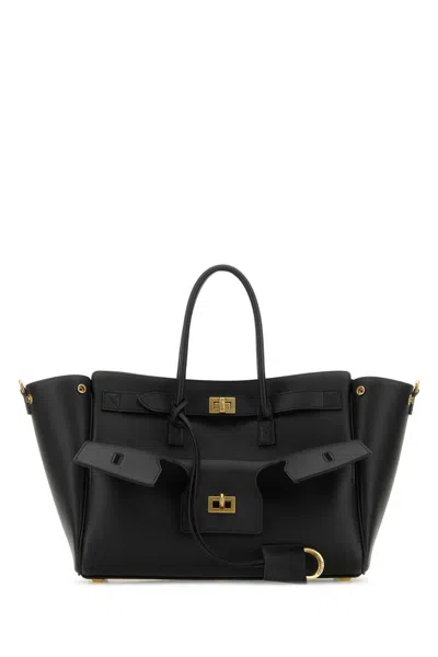 Balenciaga Women Black Leather Small Carry All Bel Air Shopping Bag In Black