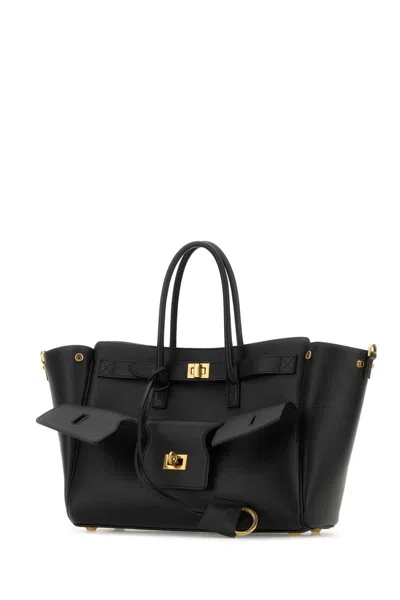 Balenciaga Women Black Leather Small Carry All Bel Air Shopping Bag In Black