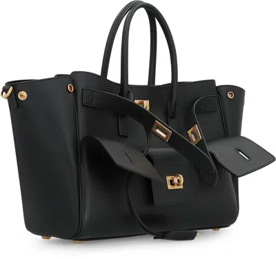 Balenciaga Women Black Leather Small Carry All Bel Air Shopping Bag In Black
