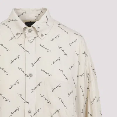 Balenciaga Beige Oversized Shirt With All-over Printed Logo In Viscose Woman In Neutral