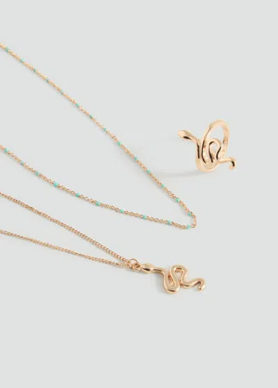 Mango Teen Snake Necklace And Ring Pack Gold