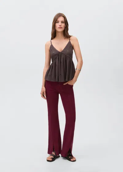 Mango Teen Flared Jeans With Opening Burgundy
