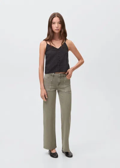 Mango Teen Studded Culotte Jeans Pastel Green