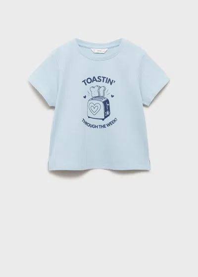 Mango Short-sleeved Printed T-shirt Sky Blue In Blue