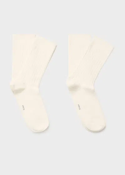 Mango Man Pack Of 2 Ribbed Cotton Socks Ecru