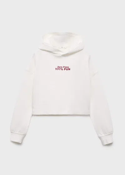 Mango Printed Hoodie Off White In White