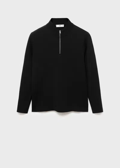 Mango Man Knitted Sweater With Perkins Neck Black