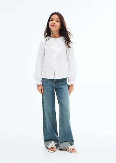 Mango Shirt With Ruffle Detail White In White