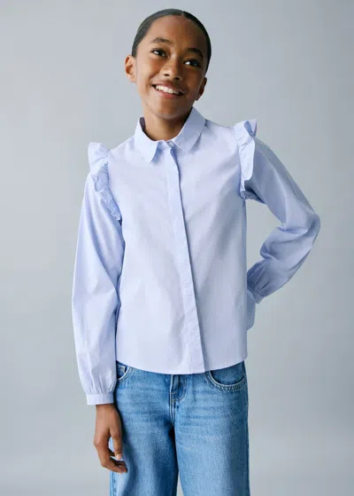 Mango Shirt With Ruffle Detail Blue In Blue