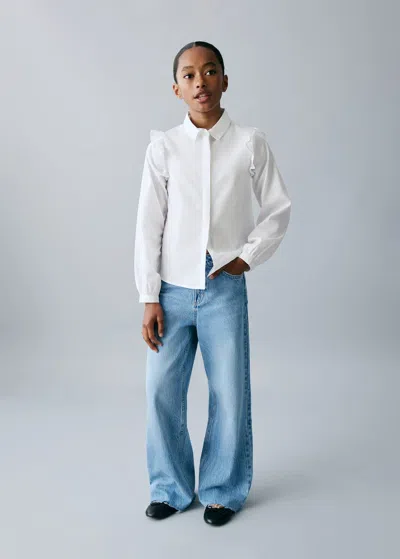 Mango Shirt With Ruffle Detail White In Blue