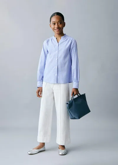 Mango Striped Shirt With Pleated Details Blue In Blue