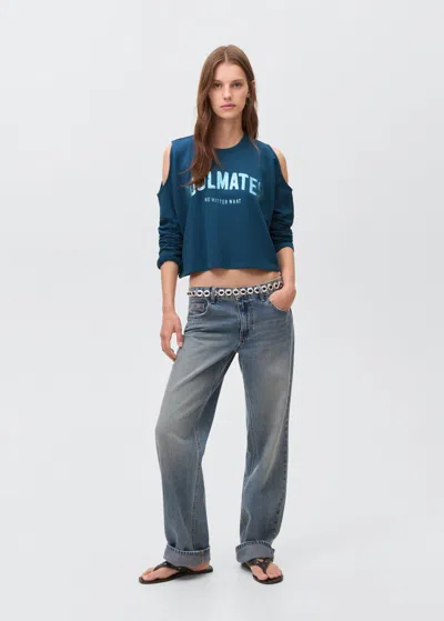 Mango Teen Printed Sweatshirt With Cut-out Petrol Blue