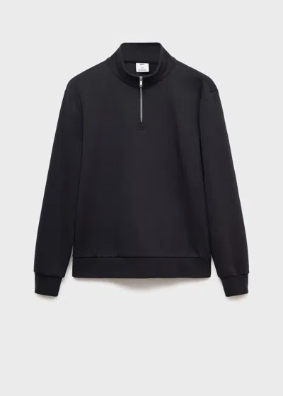 Mango Man Regular-fit Cotton Sweatshirt With Zip Navy