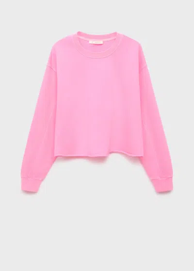 Mango Teen Sweatshirt With Seamless Finish Neon Pink