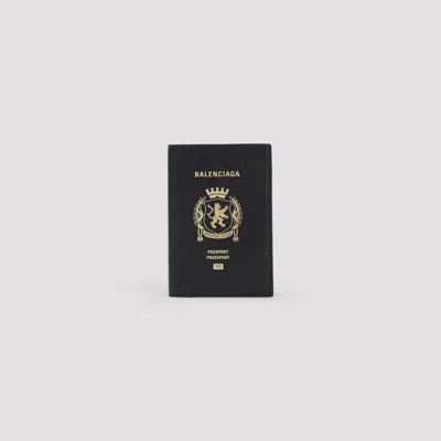 Balenciaga Black Leather Passport Holder In Black