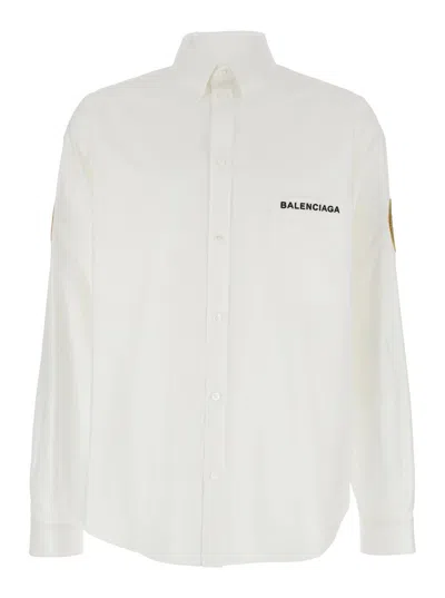 Balenciaga White Shirt With Logo Lettering On The Front And Logo Patch On The Sleeve In Cotton Man