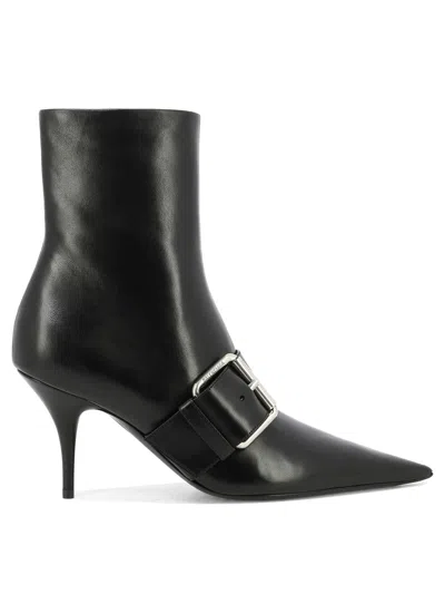 Balenciaga Women Leather Ankle Boots With Maxi Buckle In Black