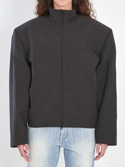 Balenciaga High Collar Linen Cotton Jacket In Gray