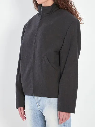 Balenciaga High Collar Linen Cotton Jacket In Gray