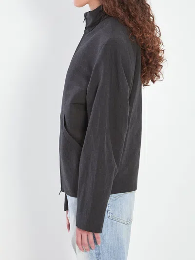 Balenciaga High Collar Linen Cotton Jacket In Gray
