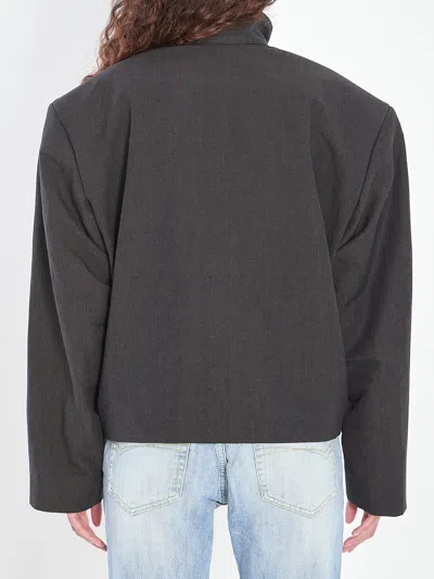 Balenciaga High Collar Linen Cotton Jacket In Gray