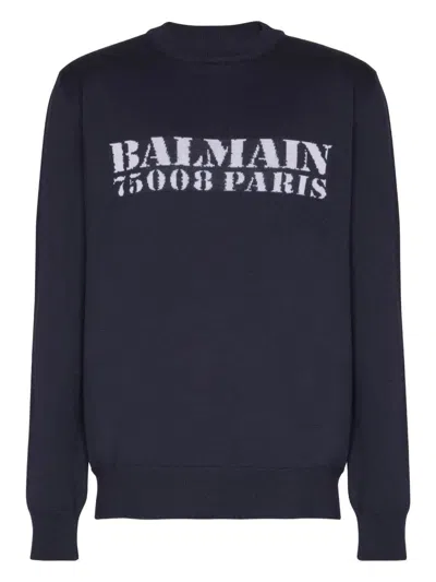 Balmain Blue Wool Sweater With Logo