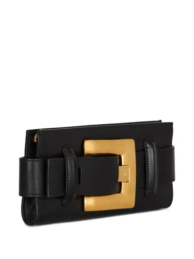 Balmain Anthem Buckle-detail Calfskin-leather Clutch