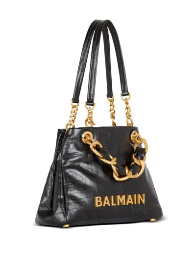 Balmain 1945 Soft Small Pb Emb Crinkl Lth Shopper Bag