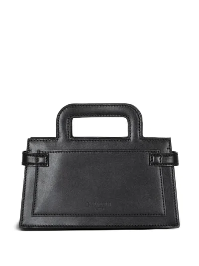 Balmain B-buzz Small Top Handle Monogrammed Canvas And Leather Bag
