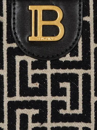 Balmain B-buzz Small Top Handle Monogrammed Canvas And Leather Bag