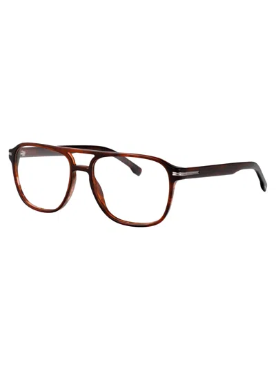 Hugo Boss Boss Brown Horn Acetate Glasses In Brown