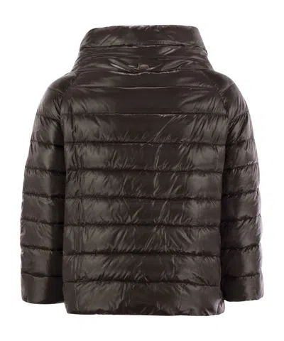 Herno Mini Cape With Jewelled Sleeves In Brown
