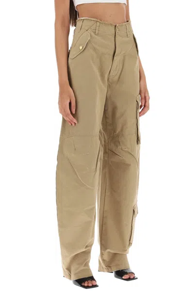 Darkpark Frayed Hem Cotton Rosalind Cargo Pants With Logo-buttons