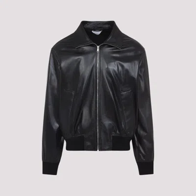Bottega Veneta Nappa Leather Coat With Classic Collar In Black