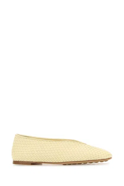 Bottega Veneta Leather Rosa Ballerinas With Flat Sole And Woven Texture In Gold