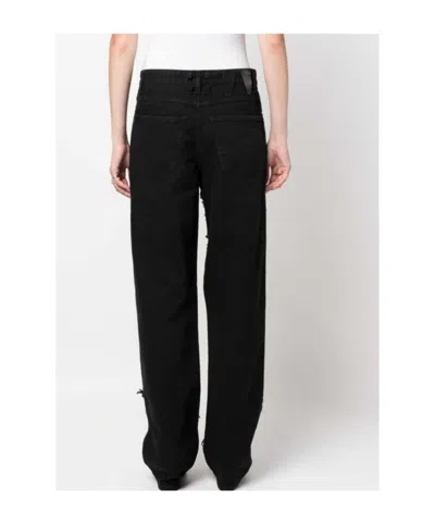 Darkpark Crystal-stitched Holey Wide-leg Pants In Black