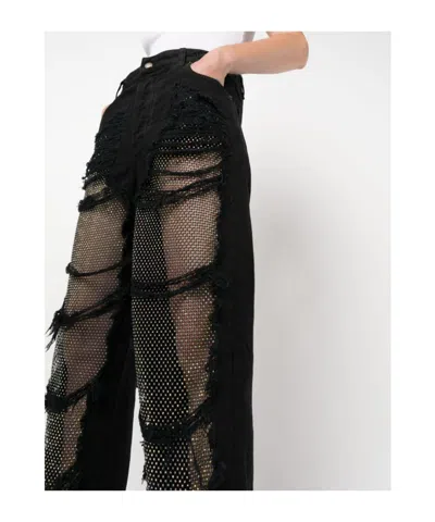 Darkpark Crystal-stitched Holey Wide-leg Pants In Black